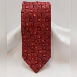 Enro 100% Silk Tie Red Multi Geometric Print‎ Men's Neck Tie 60"x3.75"